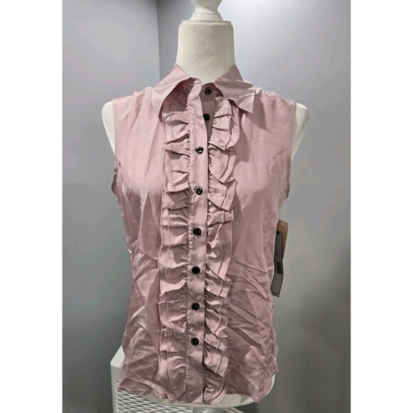 Perry Ellis Collared Button Down Ruffle Blouse 100% Silk NEW Womens Size 4 - Picture 3 of 7